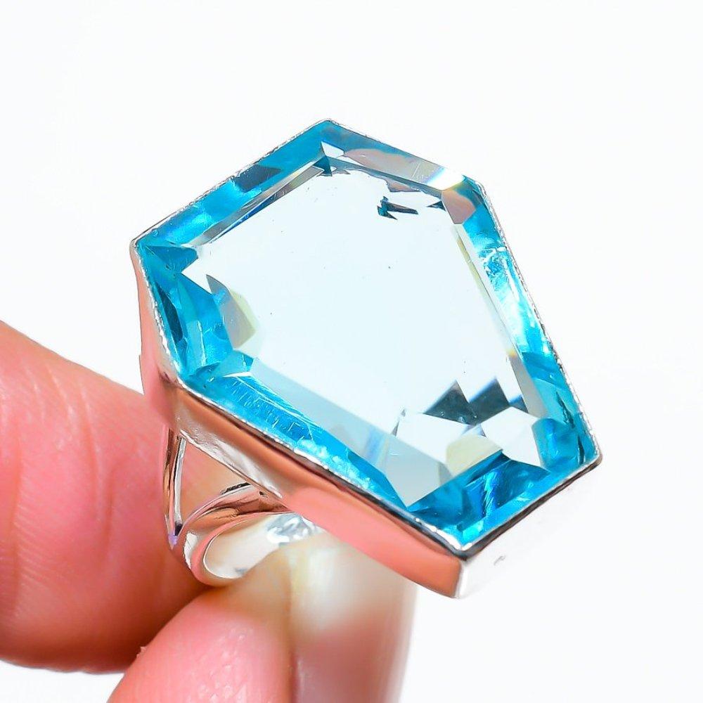 Кольцо из серебра 925 пробы с натуральным голубым топазом, размер 10, ручная работа i4w96