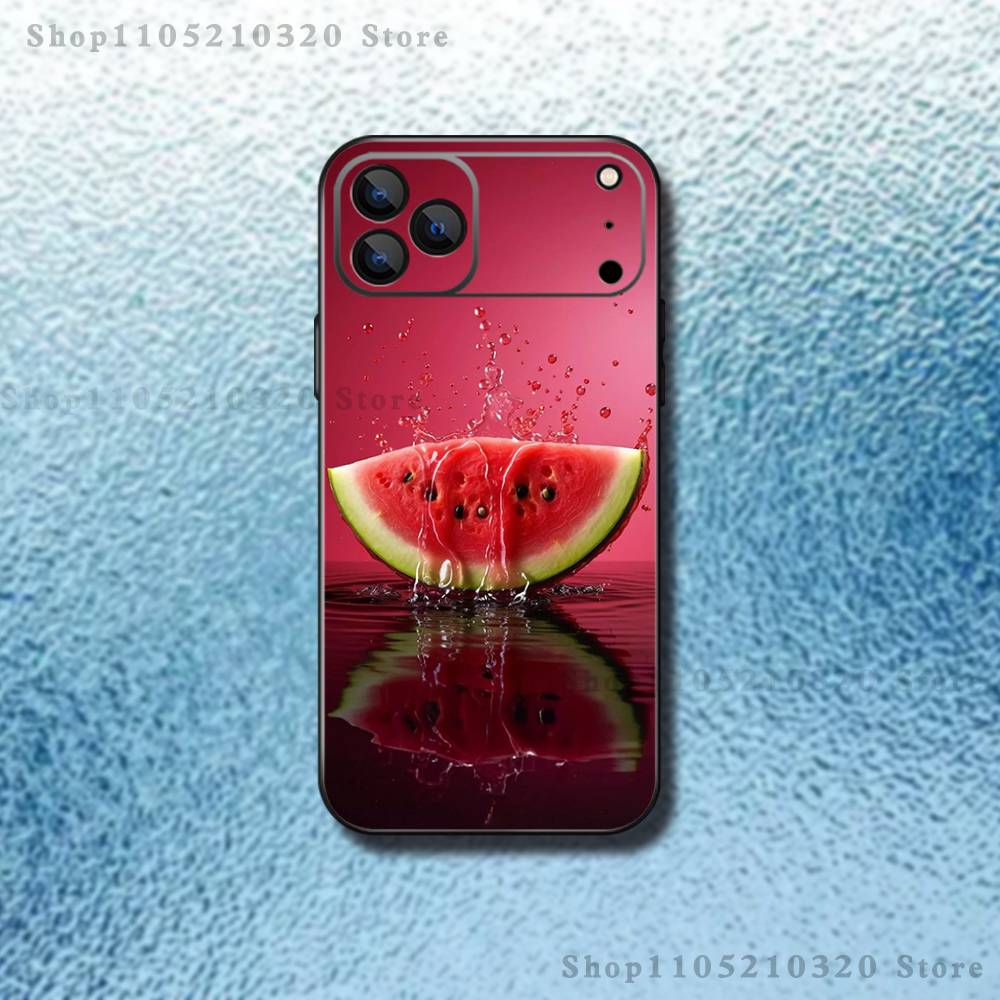 Фруктовый чехол-бампер с арбузом для iPhone 17,16,15,14,13,12,Pro,Max,Plus,E,SE4,Air,Mini Черный Мягкий