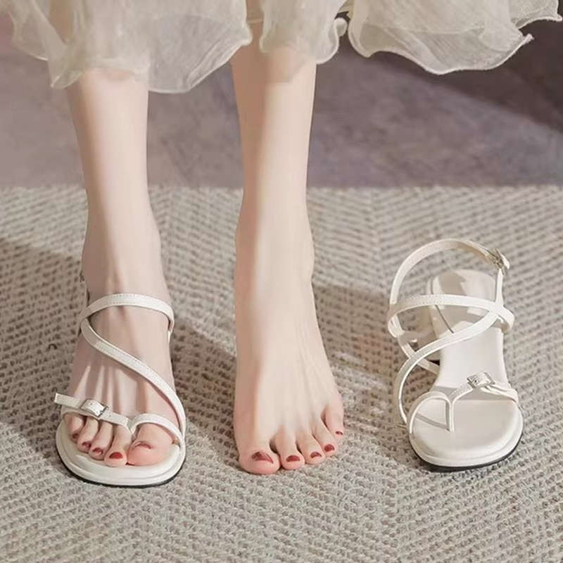 French Silver-toed Roman Sandals Women's Summer New Skirt Is Beautiful, Not Tired, Thick Heels and High Heels