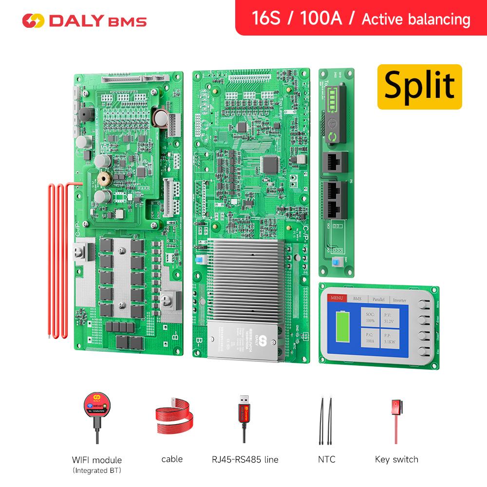 Daly Smart Inverter BMS LiFePo4 8S 16S 24V 48V 100A 1A Active Balancer BMS Family Energy Storage for Growatt Deye Pylon Inverter