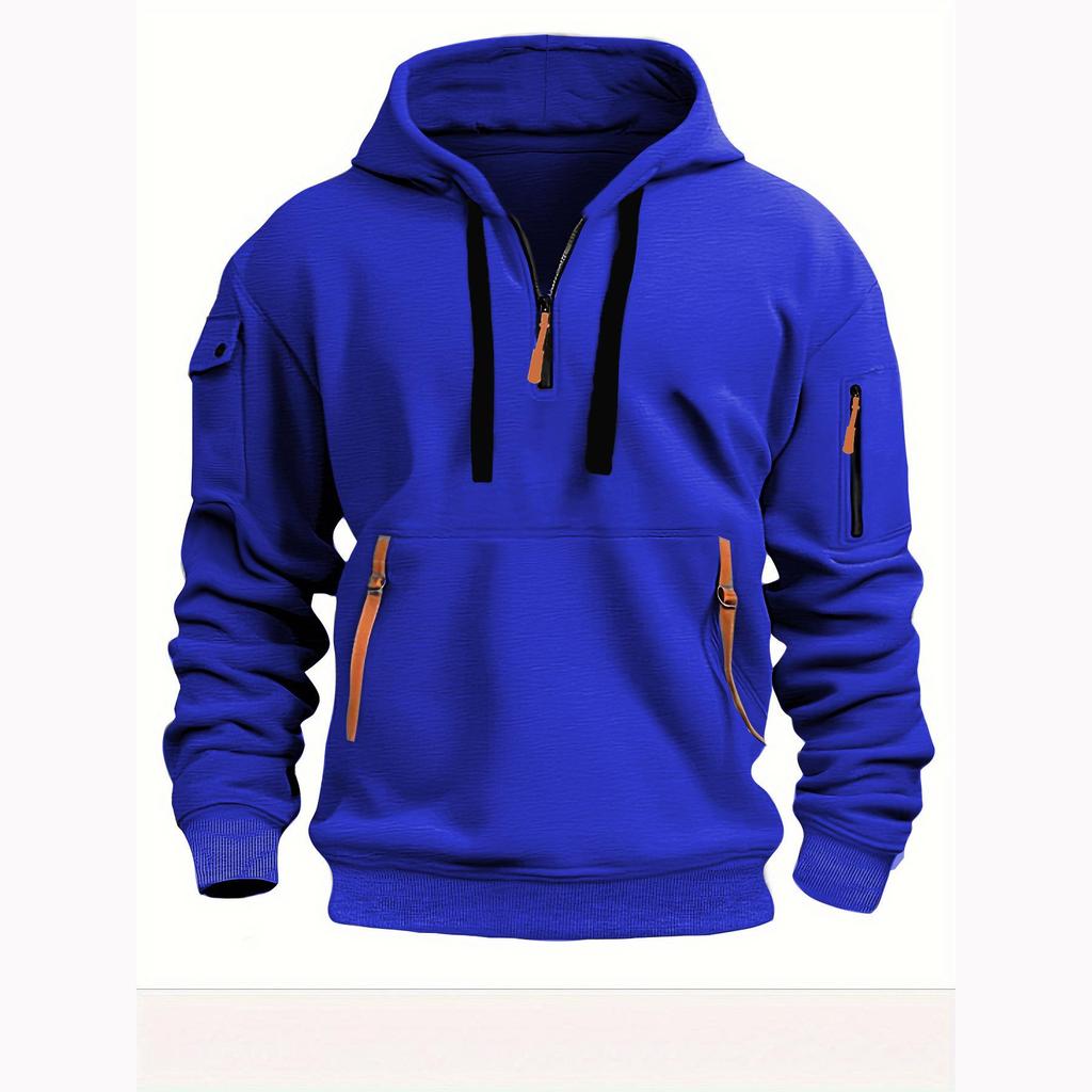 Men's European Size Casual Sport Hoodie with Zippered Arm Pocket - Autumn/Winter
