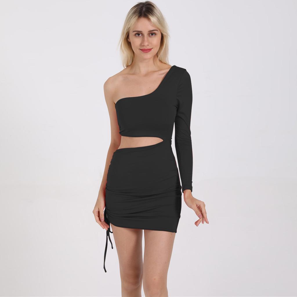 Women's One-Shoulder Sexy Drawstring Long Sleeve Summer Dress