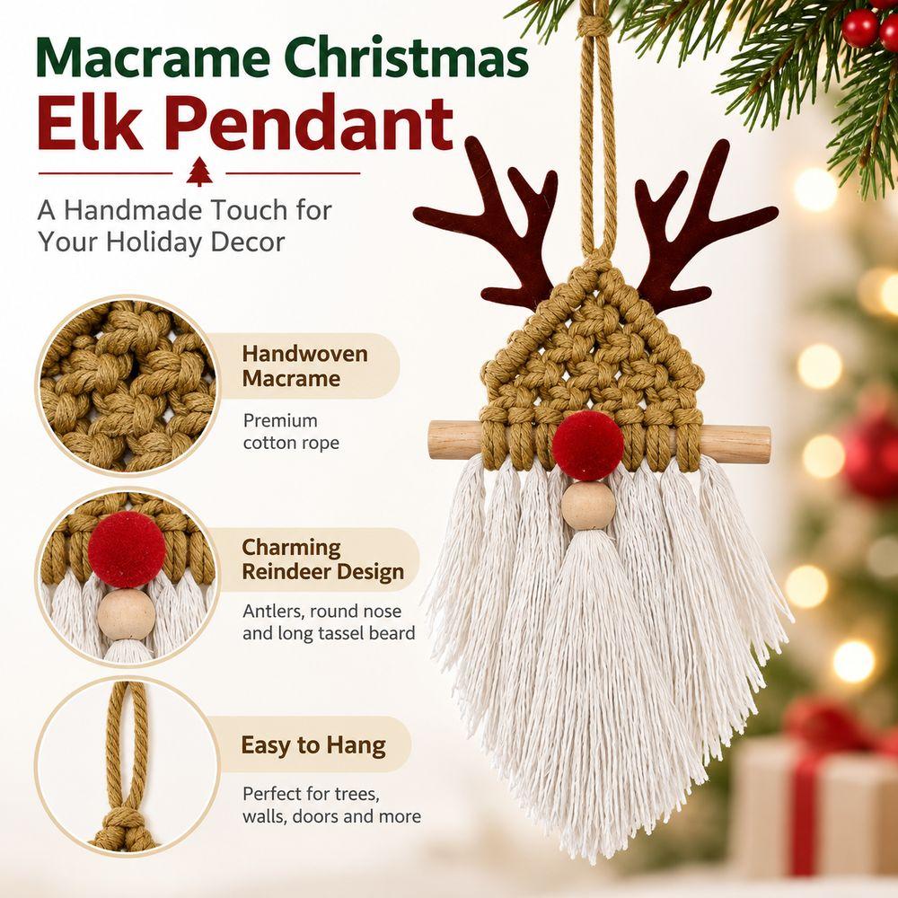 Macrame Festival Elk Pendant Faceless Old Man Macrame Reindeer Ornament Woven Christmas Decor