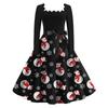 Women's Fashion Square Neck Casual Slim Christmas Printed Long Sleeve Dresses