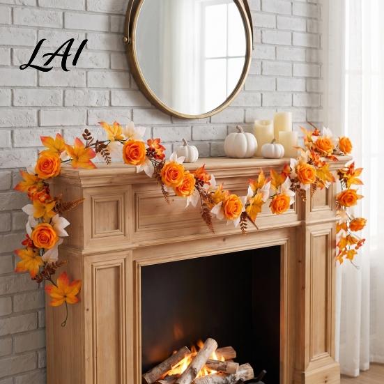 Fall Harvest Decorations 180cm Artificial Vine with Pumpkins Wreath Hanging Door Berries Maple Leaves Indoor
