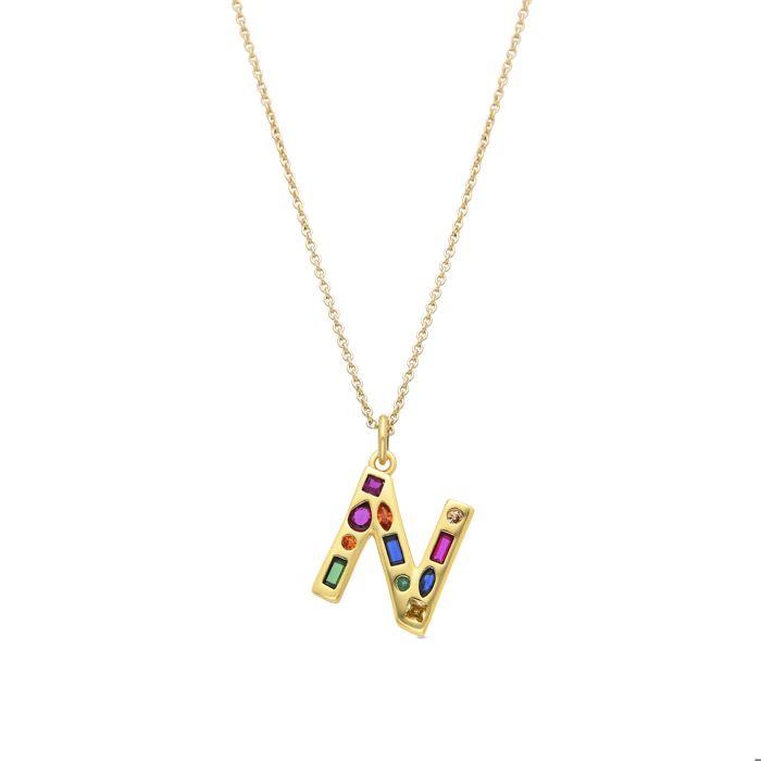 Collier Luxenter avec zircon multicolore finition or 18k - Alphabet N