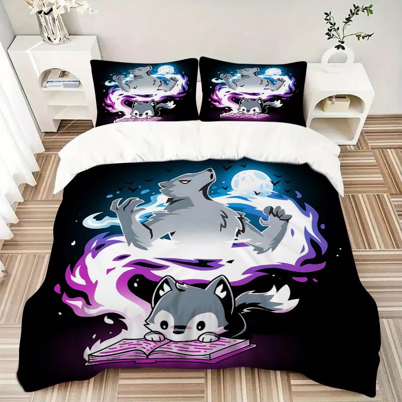 3pcs Magic Wolf Printed Bedding Set, Soft and Comfortable Quilt Cover for Bedroom, Guest Room (1 Duvet Cover + 2 Pillowcases, Pillow Core No