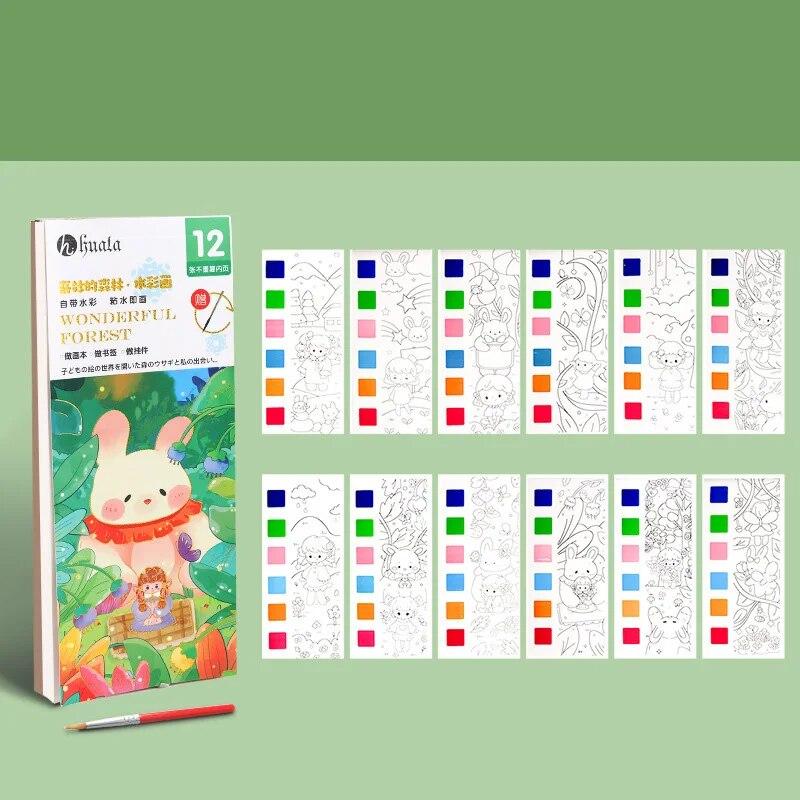 Детская портативная акварельная книга для рисования, 12 листов, гуашь, граффити, рисунок, 1 ручка, раскраска, набор книг для рисования водой, детские игрушки, подарки
