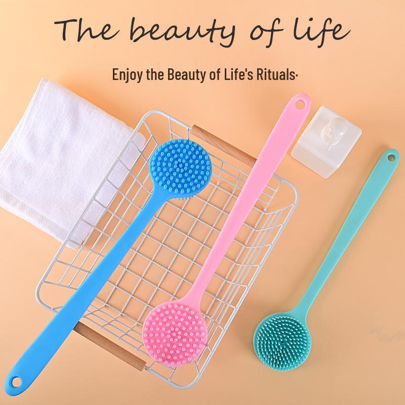 Двусторонняя силиконовая щетка для ванны и спины с длинной ручкой