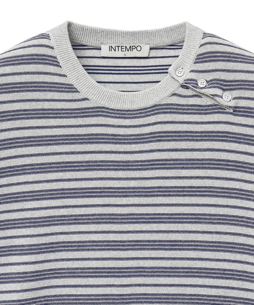 INTEMPOMOOD Half Wheat Button Stripe Knit_Gray