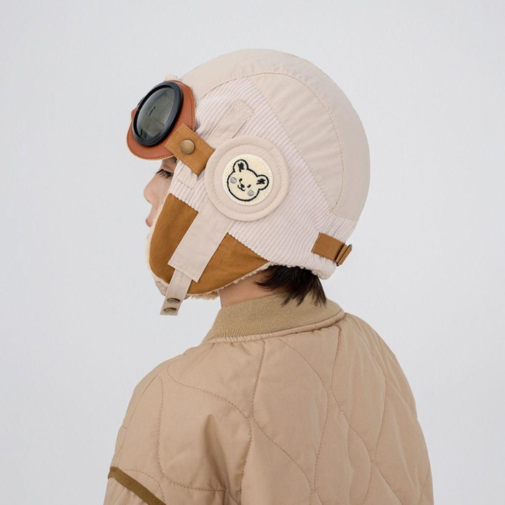 Зимняя теплая детская плюшевая пилотская шапка, мягкая, милая, детская шапка с ушками и очками, наушники, шапка Лэй Фэна, для улицы