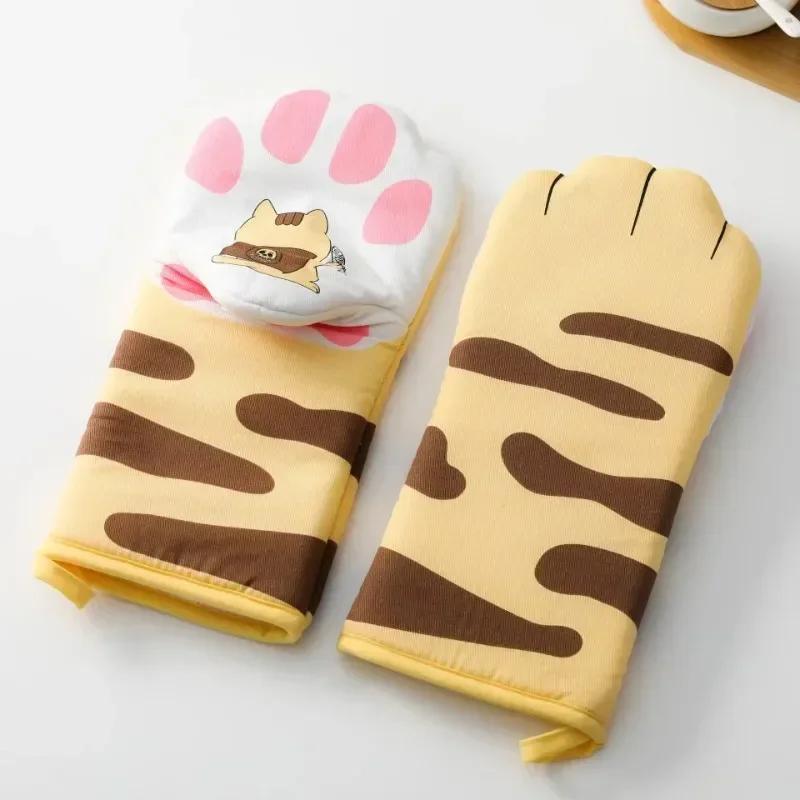Microwave Cotton Gloves Cute Cat Paws Oven Insulation Gloves Single Kitchen Baking Supplies Silicone Oven Mitts Cooking Glove