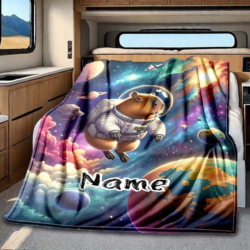 Astronaut Capybara Rv Customize Your Name Blanket Is Suitable For Rv Camping Traveling Rv Home Soft And Warm Rv Interior Blanket Suitable For Gifts To