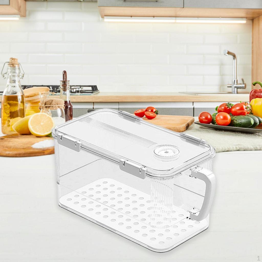 Fridge Storage Box with Drainage Locked Organizer Fresh Keeping Container for Dorm Restaurant