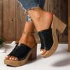 Black Chunky Platform Sandals Women 2025 Summer Peep Toe High Heels Sandals Woman Plus Size 42 Outdoor Thick Heeled Slippers