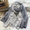 Unisex Japanese Style Cotton Linen Striped Scarves Men Soft Warm Neckerchief Male Accessories Short Tassel Bufandas Shawls
