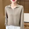 Осенне-зимний вязаный свитер с лацканами, с длинными рукавами, женский, горизонтальная нить, однотонный, свободный, темпераментный, нижняя рубашка