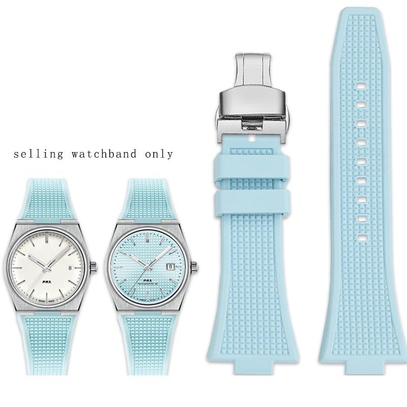 Raised Silicone Bracelet for TISSOT PRX Super Player T137.407/410 Series White Luminous Silicone Watch Strap for Men's Wristband