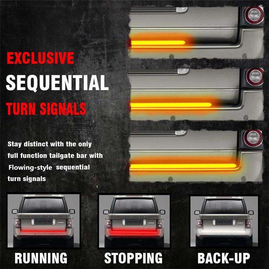 49" 3-Row Flowing LED 3-Color Waterproof Car Tailgate Light Brake Lamp
