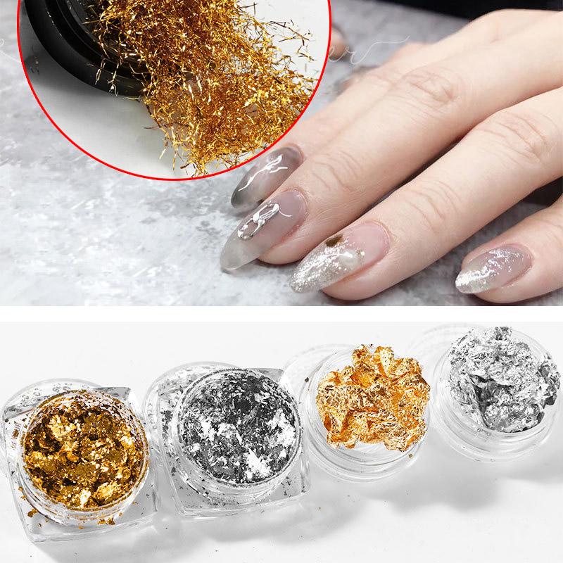 1 шт., блестящая фольга для ногтей, блестки, нерегулярный алюминиевый золотой дизайн, набор, блестящие хлопья, гель, аксессуары для маникюра «сделай сам»