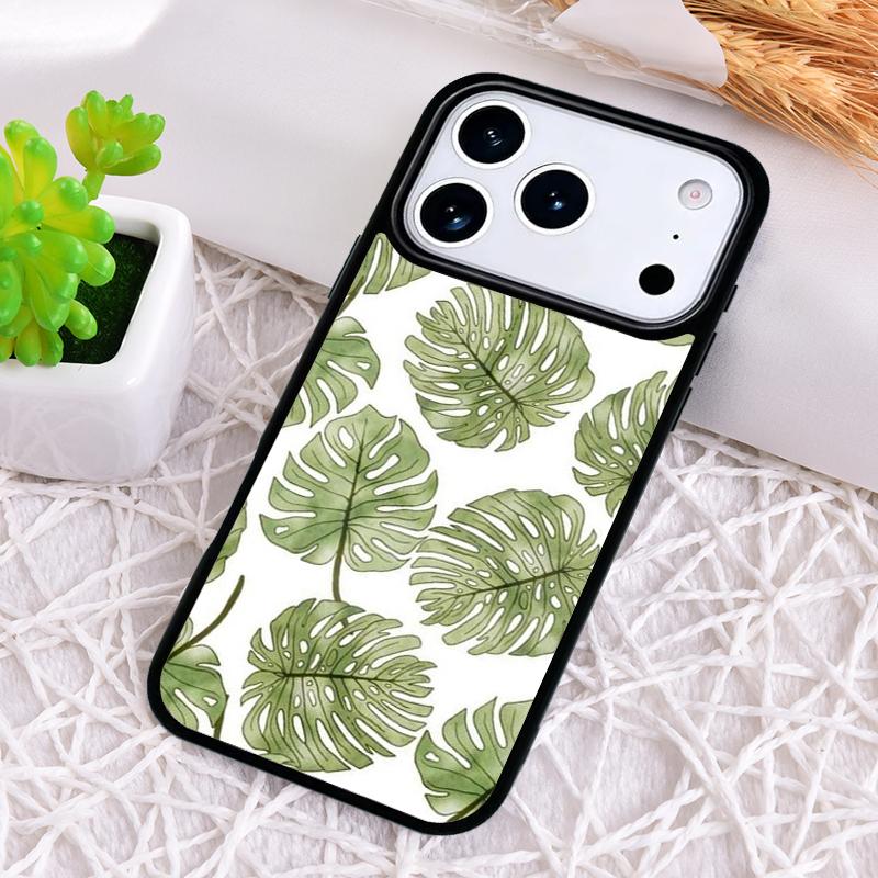 Зеленый чехол-лист Монстеры для iPhone 17 Air 16 15 11 12 14 13 Pro Max Ударопрочный чехол