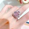 Korean Style Minimalist Pink Zircon Square Adjustable Ring for Women