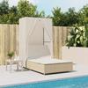 VidaXL Double Sun Lounger with Roof and Beige Braided Resin Curtains, Sunbed, Outdoor Daybed, Daybed of 368103
