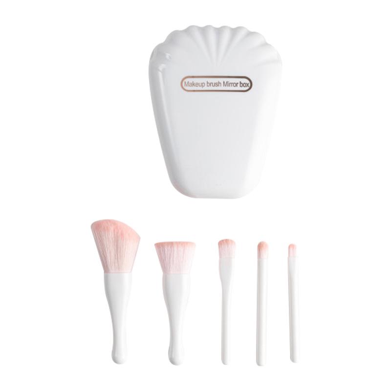 Portable 5-Piece Shell Makeup Brush Set with Mini Mirror