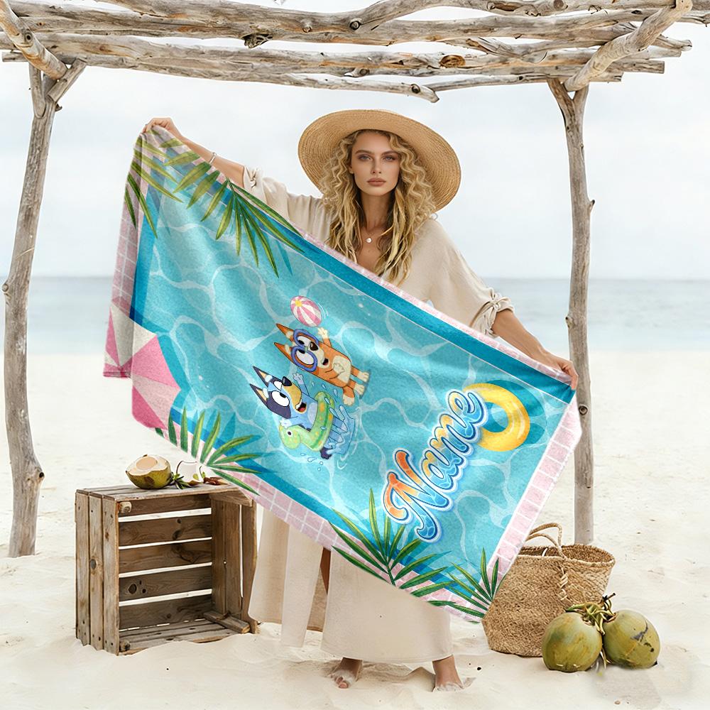 Summer Pool Fun Customized Name Beach Towel Super Soft & Absorbent Ideal for Travel Outdoor Swim Pool Yoga Surf Camping Hiking Gym Gift Holiday