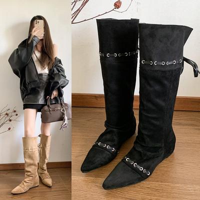 Ботинки в стиле пустоши с острым носком и внутренней платформой для увеличения роста, детские, 2025, новые, летне-осенние, тонкие, ковбойские полусапоги на подкладке