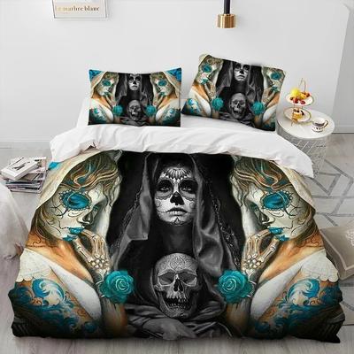 3D Horror Gothic Женский Череп Мертвая Девушка Одеяло Постельное белье Комплект, Пододеяльник Постельное белье Одеяло Наволочка, Комплект постельного белья размера Queen