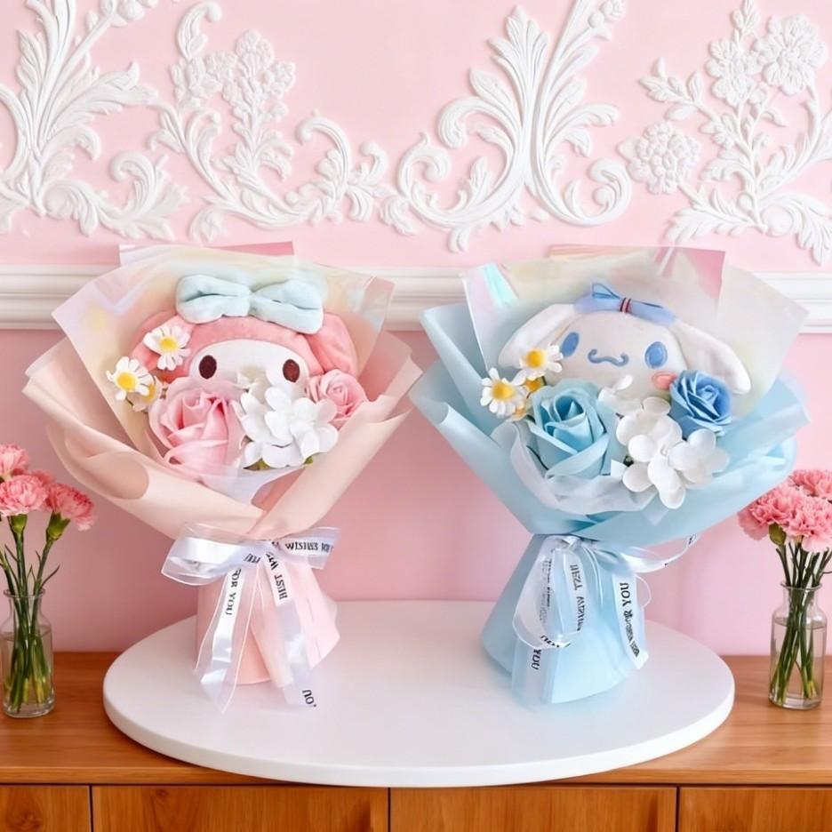 Sanrio Реалистичный Букет из Мыла Hello Kitty Мультяшный Вечные Реалистичные Розы Праздничное Собрание Подарки на Праздник Ручная Работа Подарок