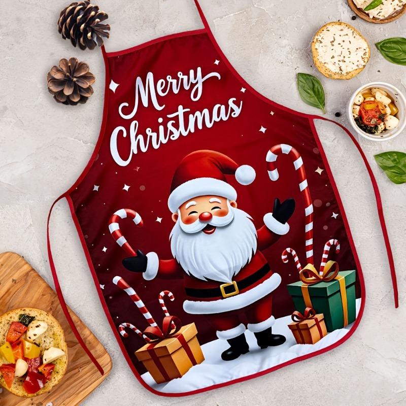 1pc Christmas Polyester Apron, Red, Santa Claus Design - Family Holiday Decor Apron, Chef Waiter BBQ Hairdresser Adult Apron, Bar Party Decoration, Ki