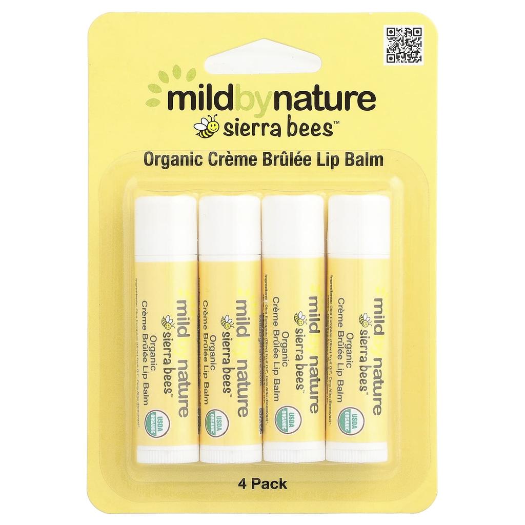 Mild By Nature Sierra Bees™, Органический бальзам для губ, Крем-брюле, 4 штуки, 4,25 г (0,15 унции) Каждый