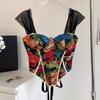 Sleeveless Fishbone Corset Floral Print Crop Tops Tank Top Suspender Vest  Streetwear