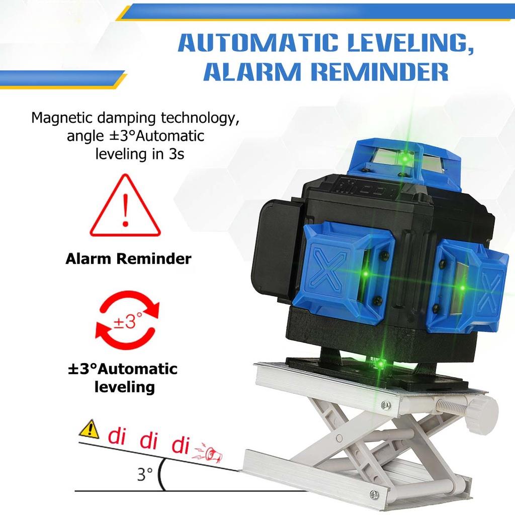 6000mAh 16 Lines 4D Green Laser Level Tripod Green 360° Horizontal + Vertical Cross Lines With Auto Self-Leveling Indoors and Outdoors