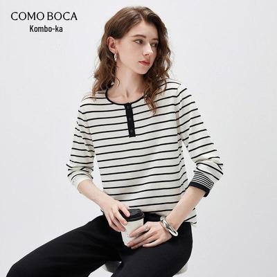 Женская вязаная футболка в полоску с длинным рукавом Komnboka из лиоцелла Tencel