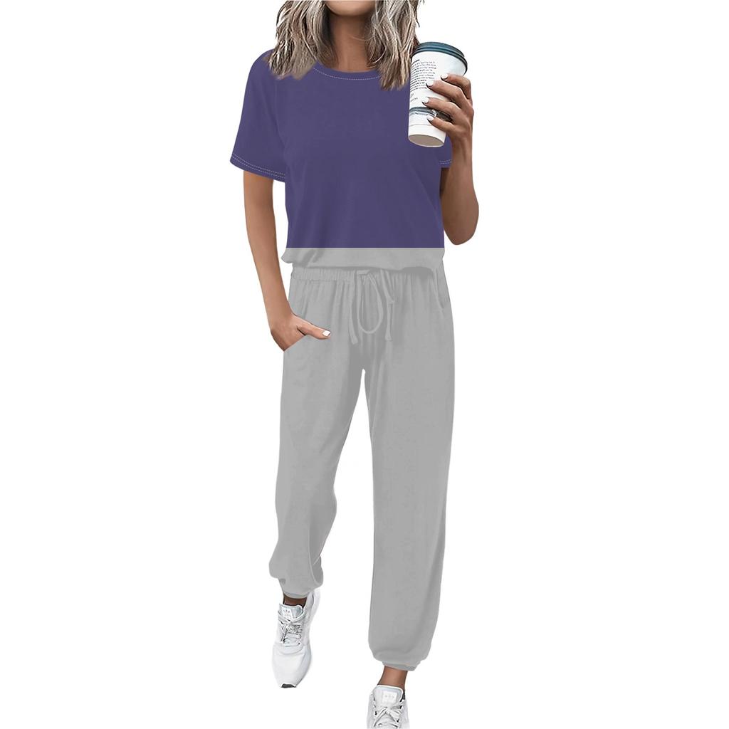 Женский спортивный костюм с круглым вырезом и коротким рукавом, свободные брюки