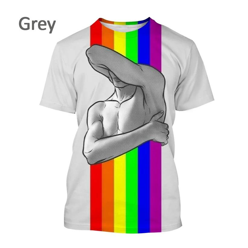 Новая летняя мужская/женская футболка с радужным 3d принтом и круглым вырезом, повседневная футболка большого размера с короткими рукавами, модные топы, трендовая одежда унисекс