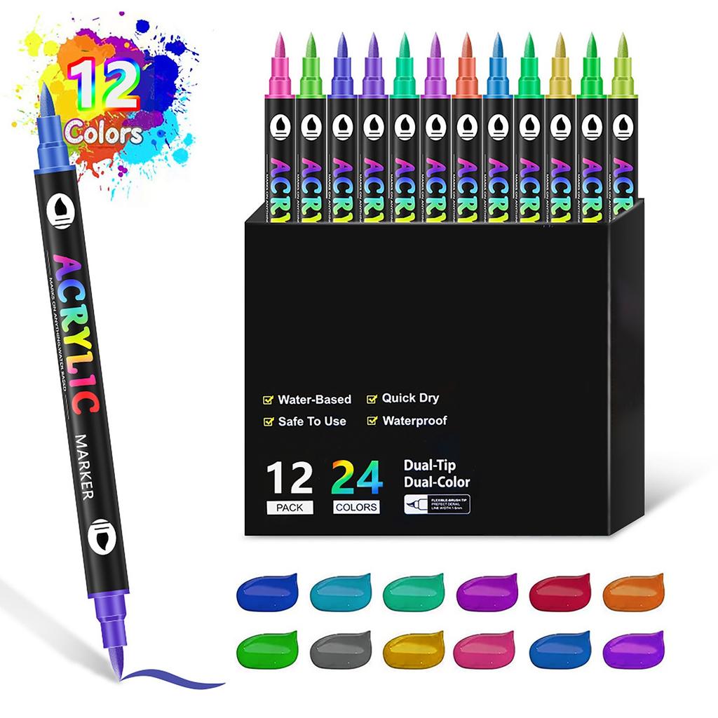 Acrylic Paint Markers 6ML Double-Headed Two-Color Acrylic Marker Pen Children's Painting Stationery Set 72 Colors Pen Marker Pen