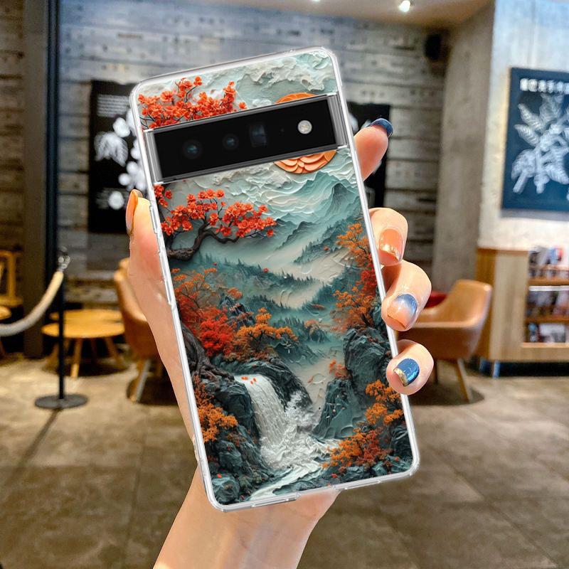 Чехол для телефона с пейзажем для Google Pixel 8 7 6 5 4 4XL Ударопрочный Силиконовый 7A 6A 5A 4A 3A 3AXLPro Прозрачный Корпус
