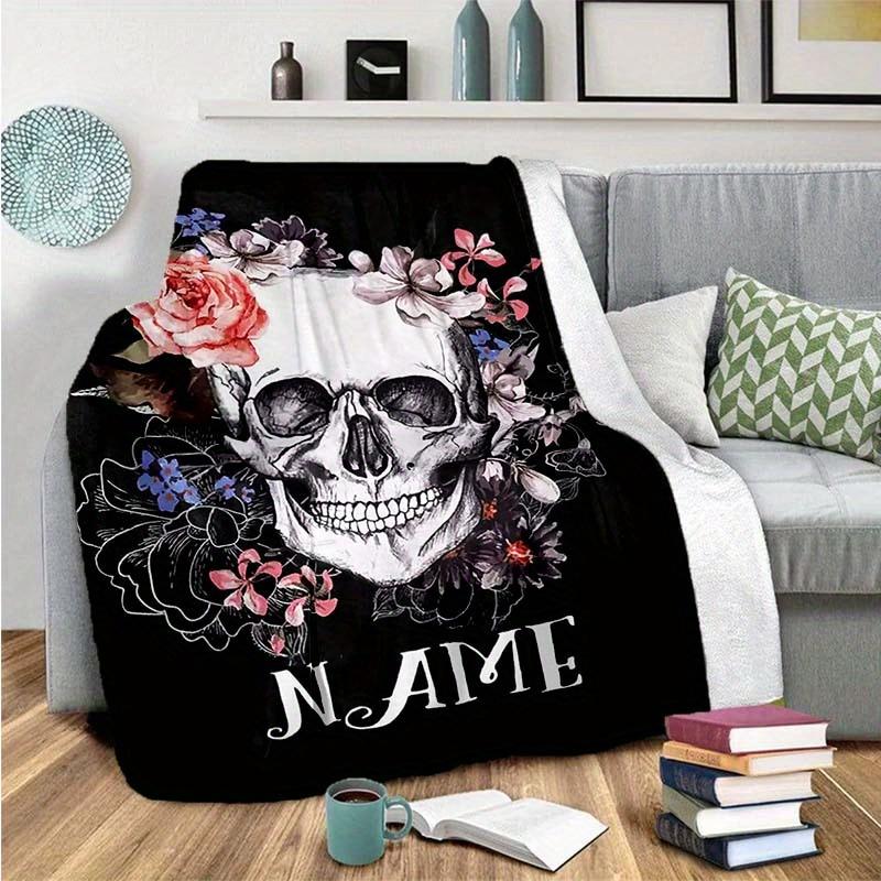 Skull And Flowers Customize Your Name Blanket Warm Comfortable And Soft Blankets Are Suitable For Home Lunch Break Blanket Office Sofa Sofa Gift To