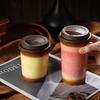 Creative Gradient Ceramic Coffee Cup Silicone Lid Portable Coffee Cup Vintage Enamel Cup Home Breakfast Tea Mug Home Decoration