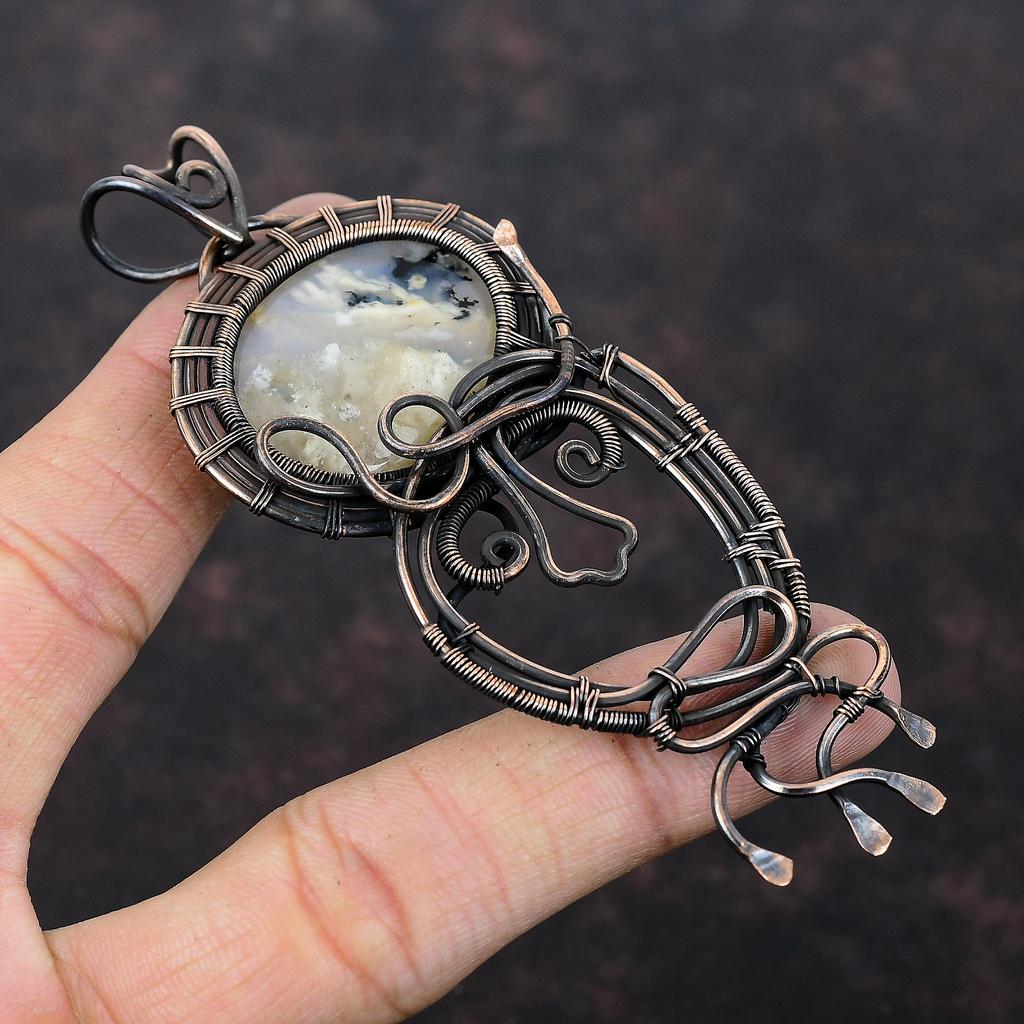 Подвеска из агата с перьями, подвеска из медной проволоки, ювелирное изделие из агата с перьями, оригинальный кулон из драгоценных камней, подарок для нее, ювелирное изделие из медной проволоки