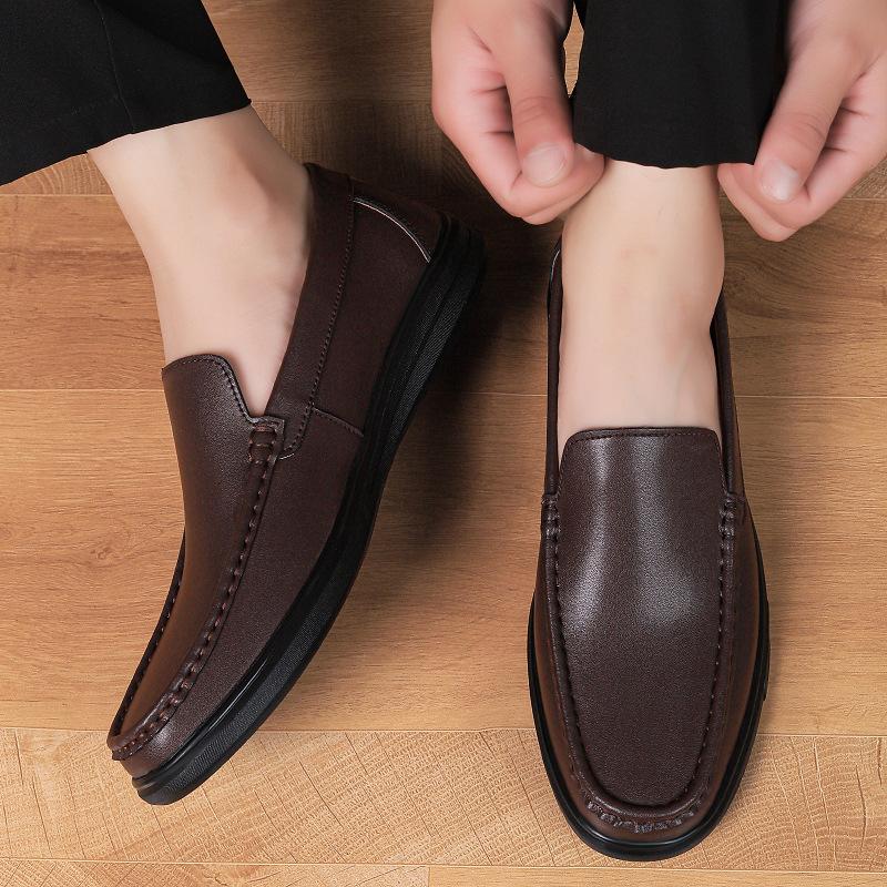 Men's shoes loafers flat-soled driving leather shoes Doudou shoes spring foot cover cowhide surface casual shoes