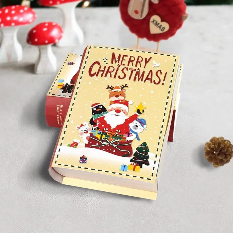 5Pcs Merry Christmas Candy Boxes Creative Book Shape Xmas Gift Packing Box Bag Party Cookie Box Navidad New Year Gift For Kids