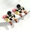Cute Flower Cow Acrylic Print Earrings for Women Girls New Cartoon Hat Boot Cattle Animals Drop Earring Lovely Jewelry Gifts