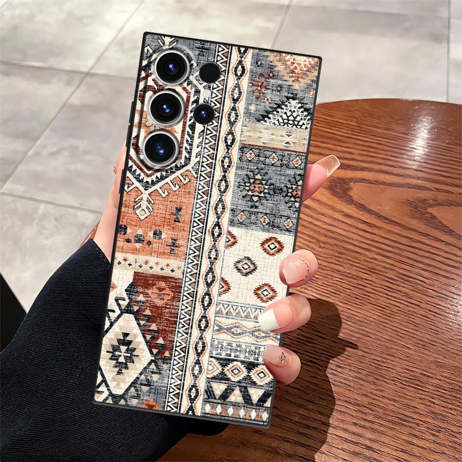 Ретро Этнический Узор Тотем Черный Мягкий Чехол для Телефона для Samsung Galaxy S21 FE S25 Edge S23 Ultra S24 Plus S20