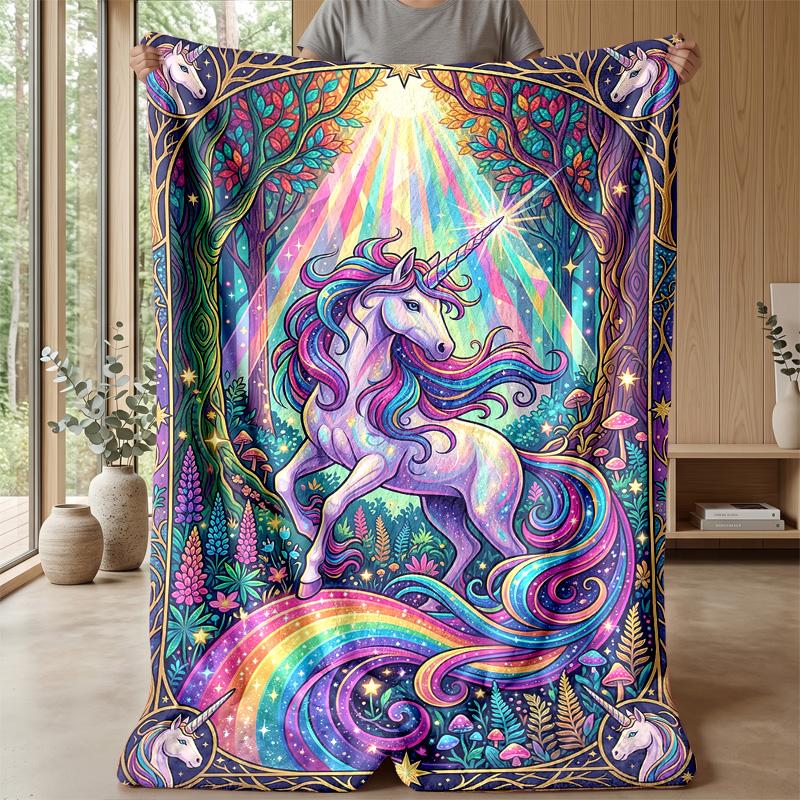 Magical Winter Unicorn Theme blanket Lightweight Warm Flannel Blanket Decorative Throw Blanket for Home Decoration