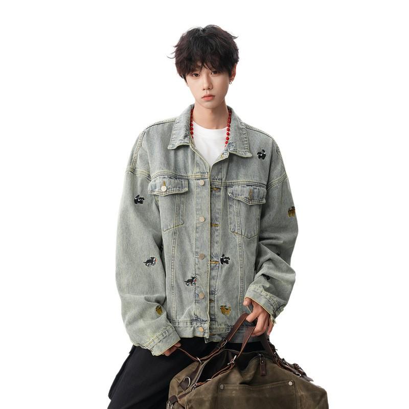 Унисекс Оверсайз Джинсовая Куртка С Вышивкой Мультяшной Собаки Streetwear 2026 Повседневная Верхняя Одежда
